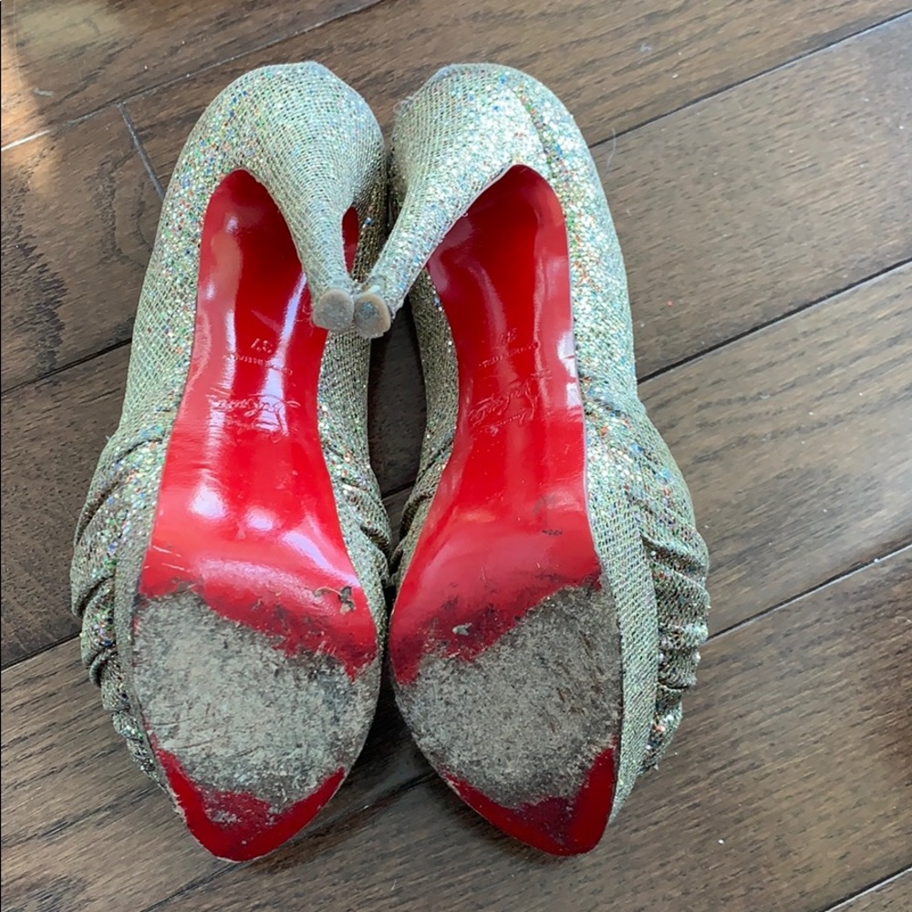 Christian Louboutin Multicolor Crystal Peep-Toe Platform Pumps with Red Soles - Picture 8 of 8